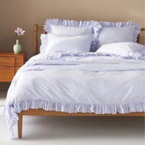 Anthropologie Ruffled Organic Spa Sateen Duvet Cover